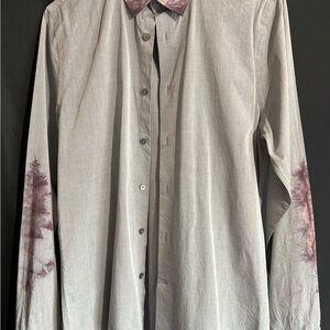 Express Gray dress Shirt with Purple hand tie dyed Accents slim fit